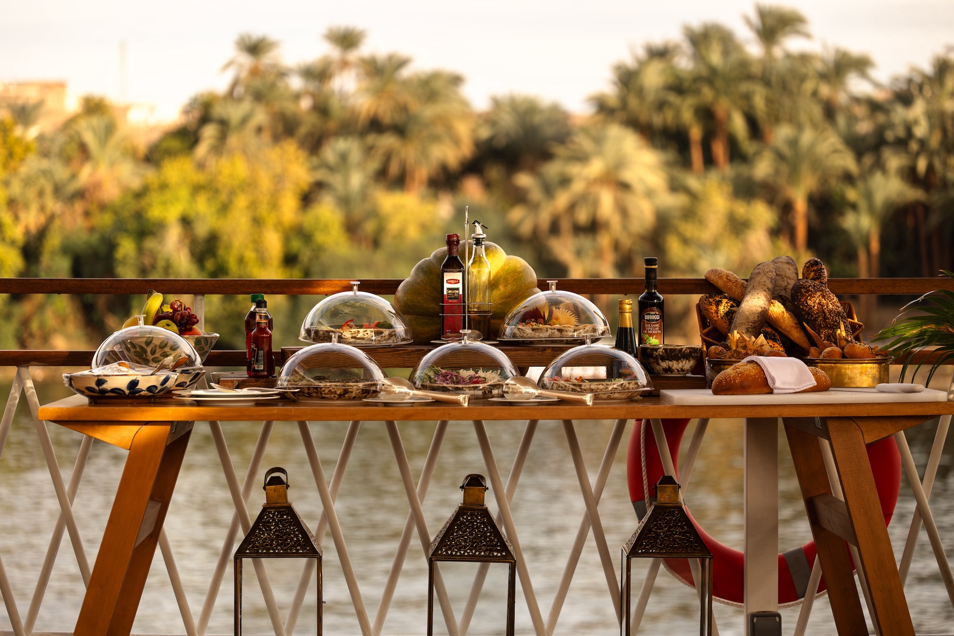 Breakfast buffet arranged on Gaia Dahabiya
