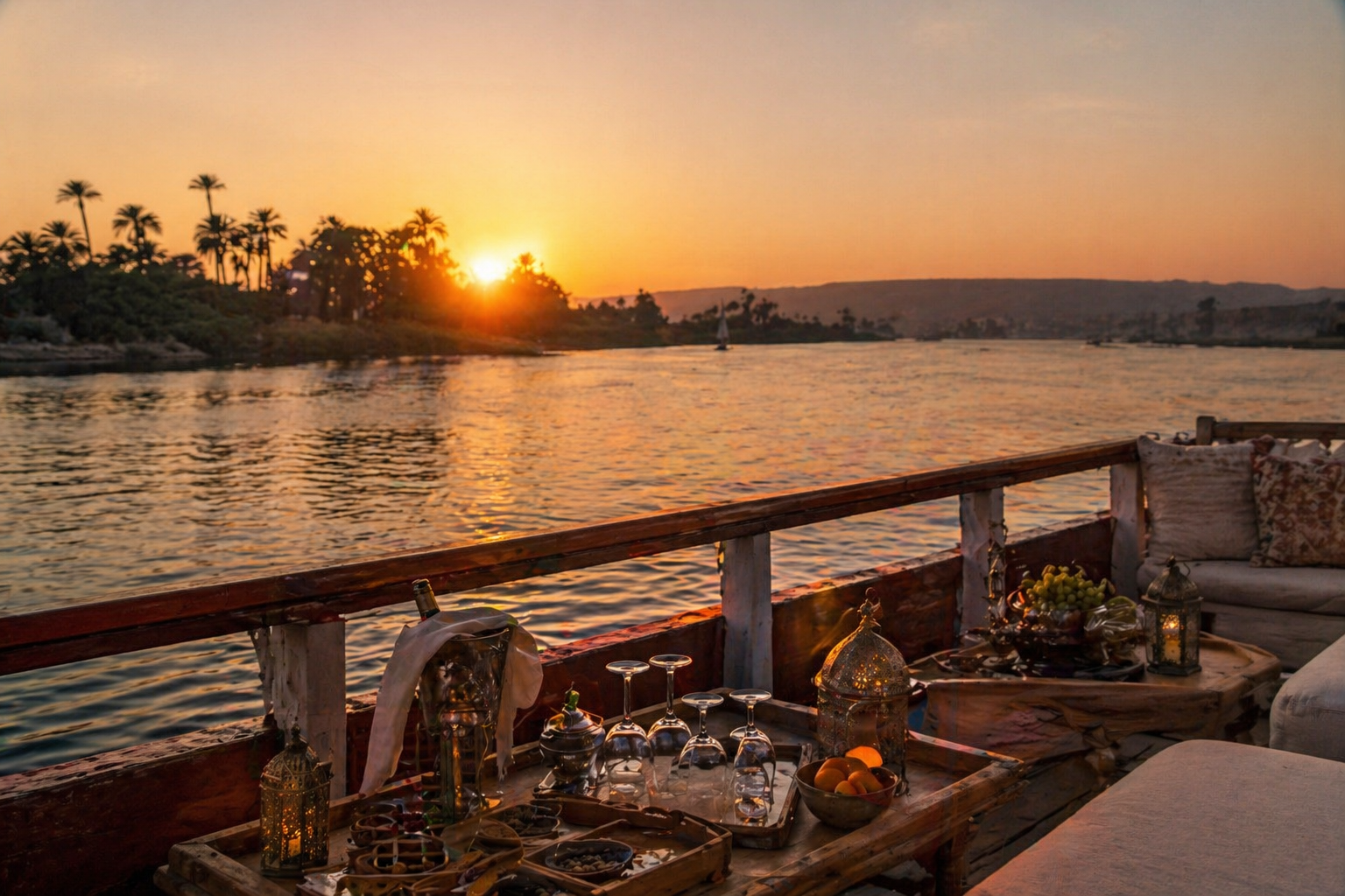 Private dinner beside the Nile at sunset