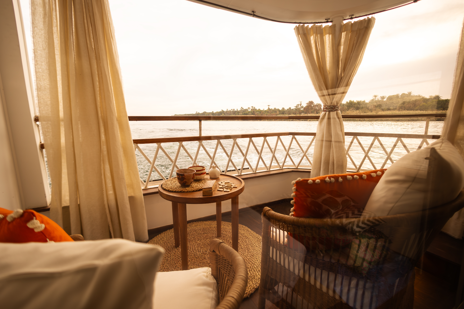 Gaia suite sitting area and private Nile-view balcony