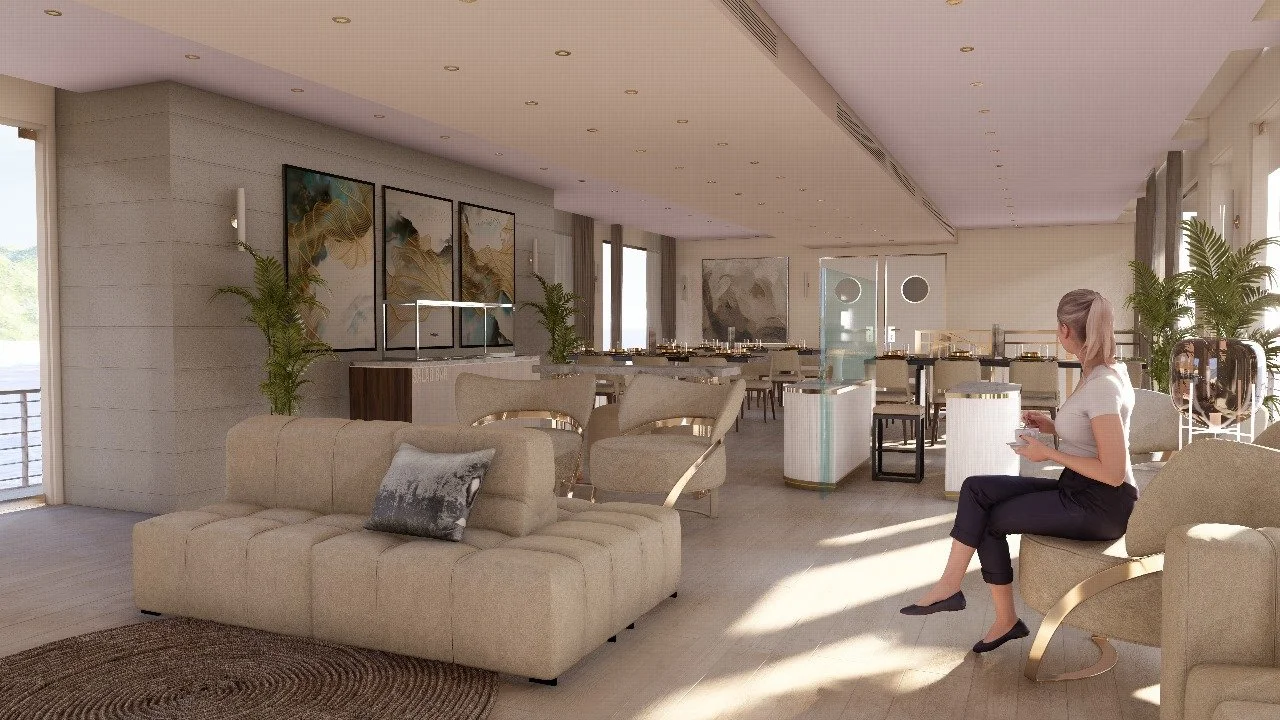 Light-filled lounge aboard Le Yacht I