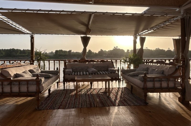 Lounge at sunset aboard Queen Farida