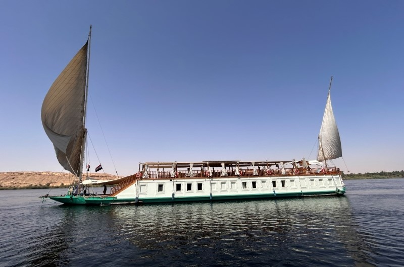 Queen Farida Dahabiya sailing on the Nile