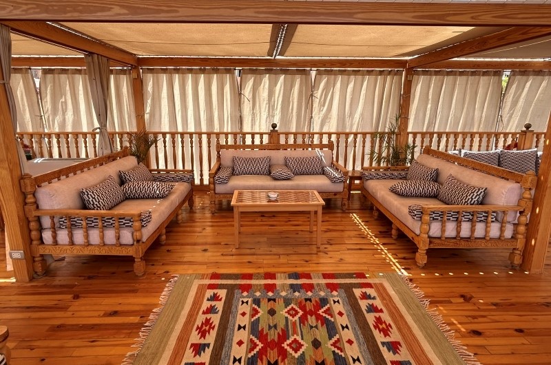 Shaded sundeck lounge aboard Queen of Egypt
