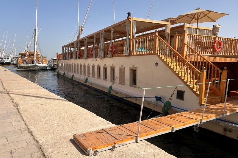 Queen of Egypt Dahabiya moored on the Nile