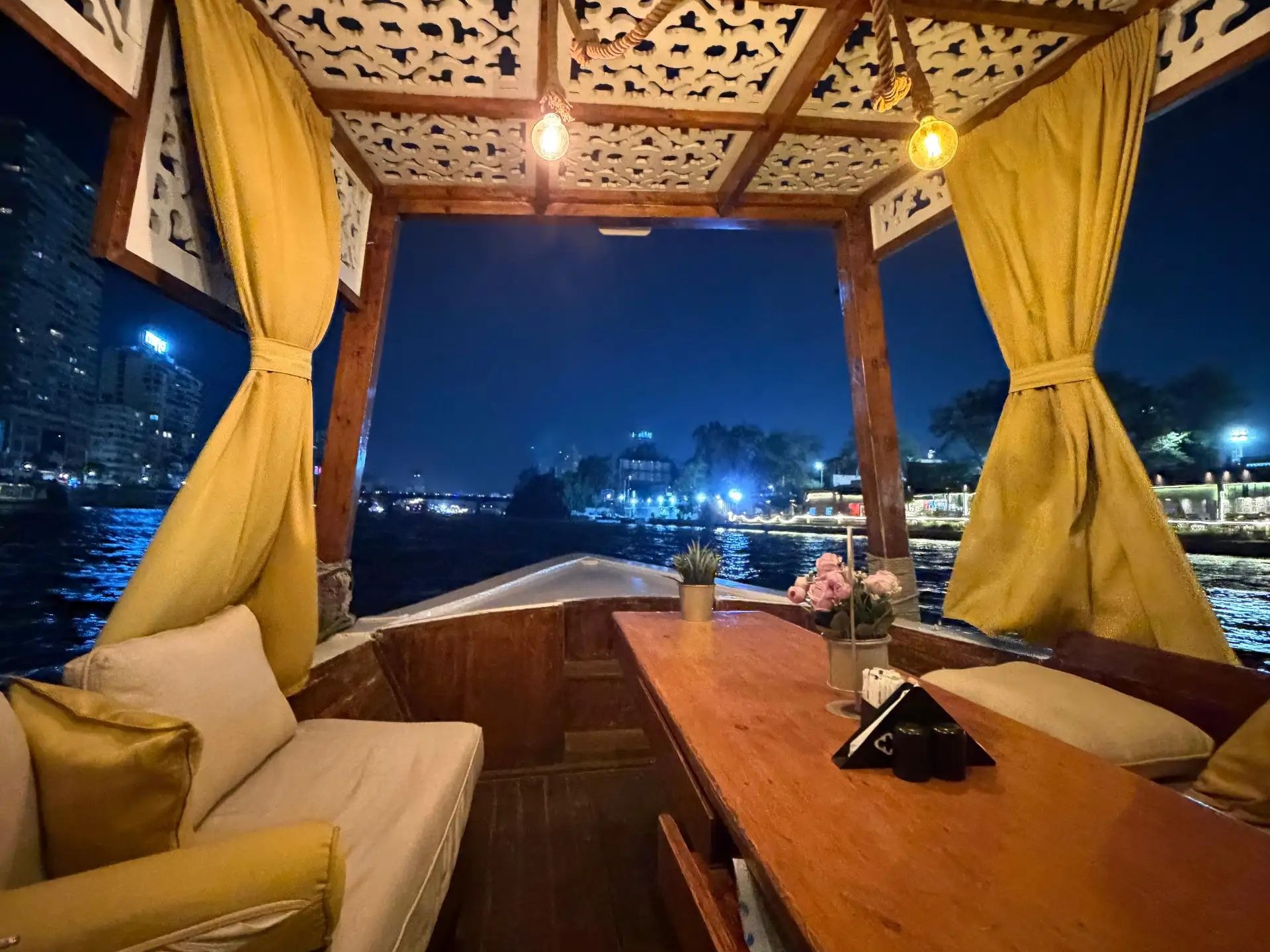Private Nile felucca seating at night