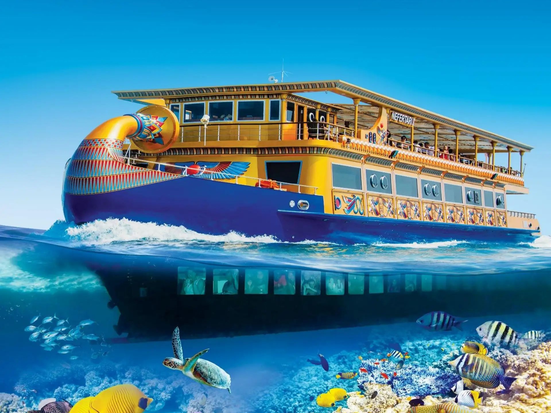 Pharaonic themed Nefertari cruise ship with underwater viewing windows