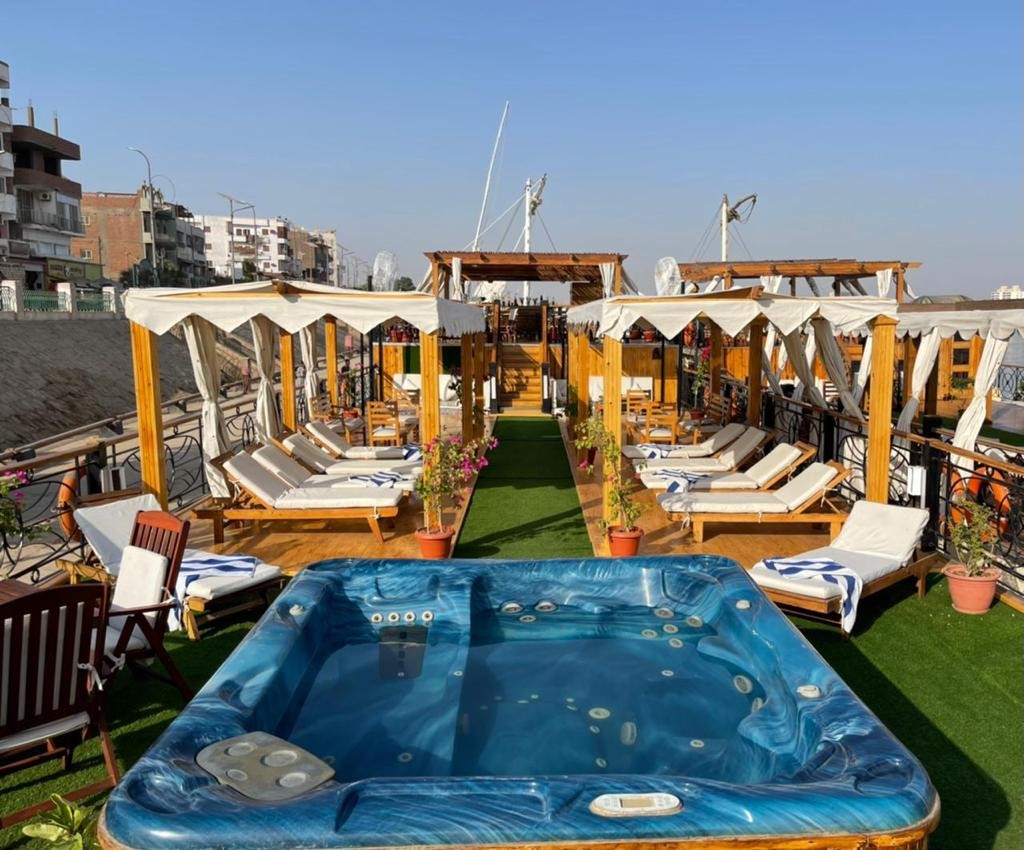 Dining on deck of the Merit 1 Dahabiya