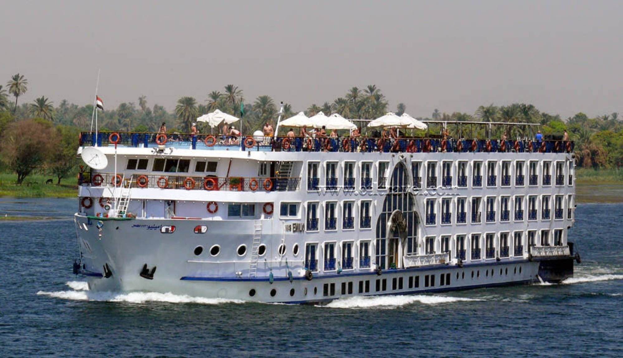 Nile cruise ship at sunset
